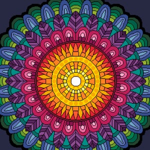 Cross stitch pattern - Fabuous Rainbow Sun complete FULL Mandala - cross stitch/tapestry instant PDF download chart by Vivienne Powers - 076