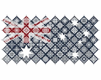Australia Flag Cross Stitch Quaker Sampler: Patriotic Tiled Design (PDF Counted Chart 042AU)