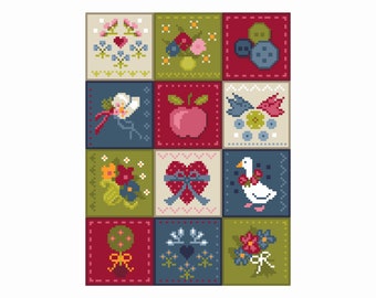 Americana Patchwork Quilt Kreuzstichmuster: Volkskunst Design (PDF 162B)