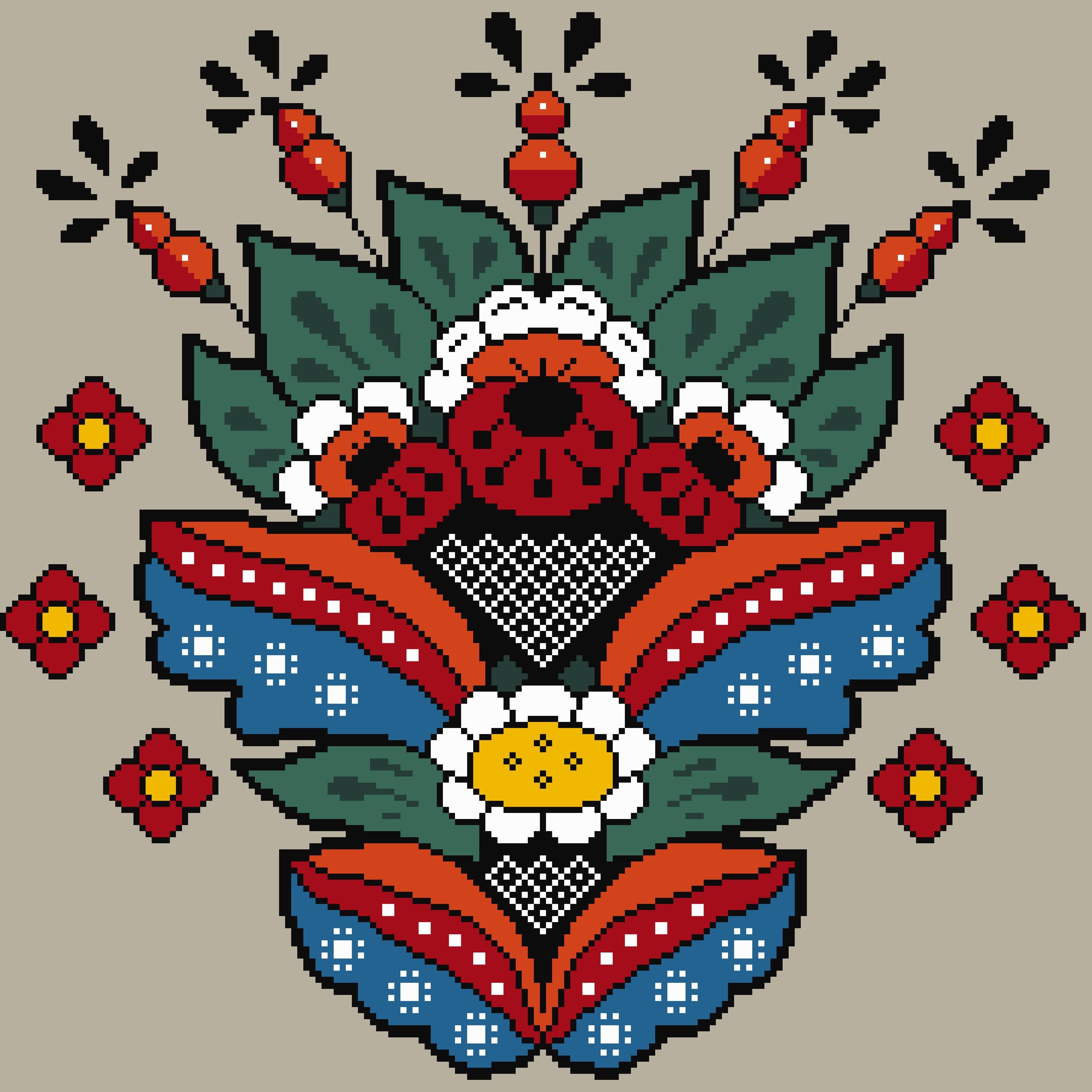Swedish Kurbits Cross Stitch Pattern: Cucurbita Tree Folk Art (PDF