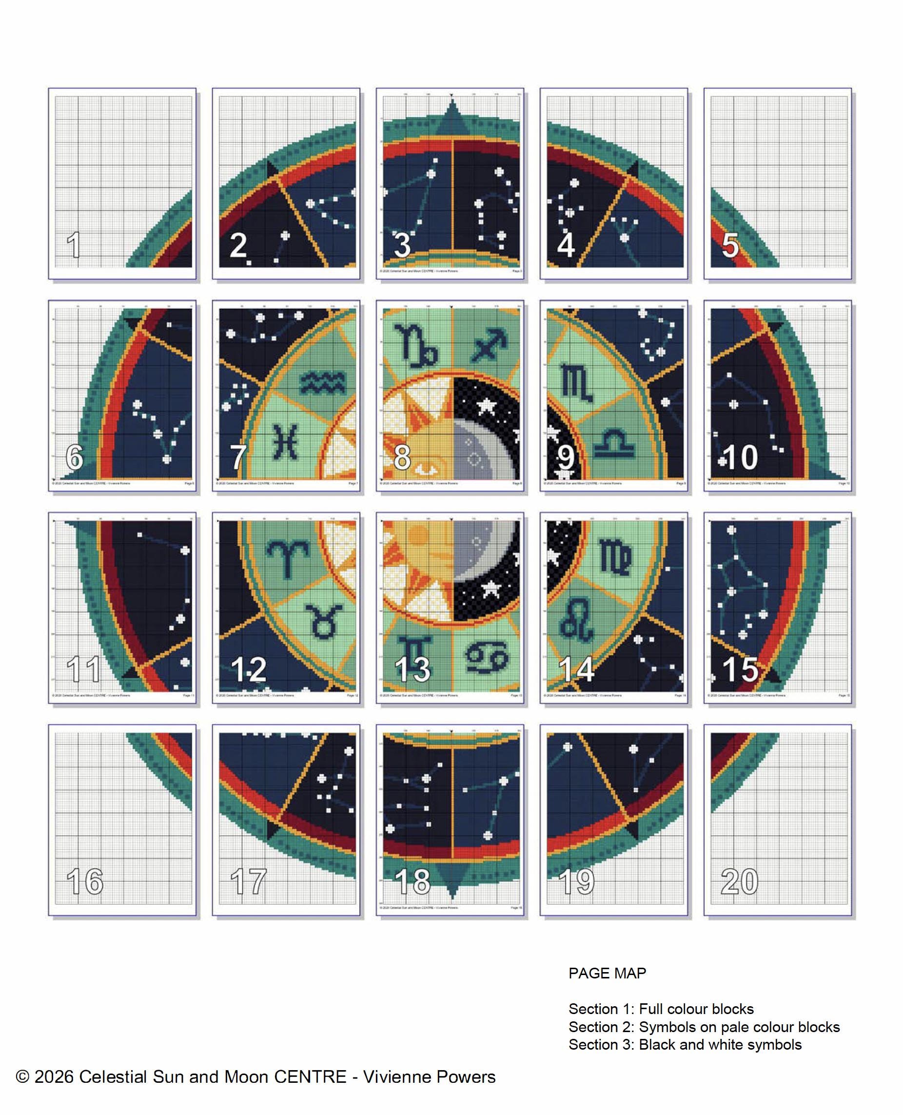 Zodiac Cross Stitch Pattern: Celestial Sun & Moon Horoscope (PDF 