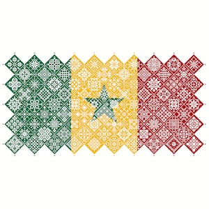 Patrón de punto de cruz Quaker Sampler Bandera nacional de Senegal cuadrados de mosaico de azulejos diseño patriótico de Vivsters, gráfico contado PDF 042SN