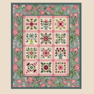 Cross Stitch Pattern Patchwork quilt block flowers the Secret Garden, Shabby Chic style Floral Squares by Vivsters PDF counted chart 132