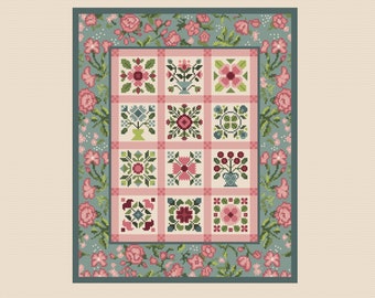 Cross Stitch Pattern Patchwork Quilt Block Applique Flowers Shabby Chic style Floral Squares Folk Art by Vivsters PDF counted chart 132