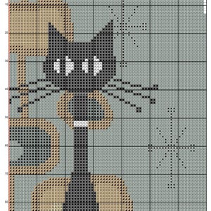 Atomic Mid-Century styled Cat, Contemporary cross stitch pattern (PDF Counted Chart 022) image 6