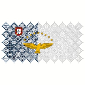 Patrón de punto de cruz Quaker Sampler Bandera de Azores mosaico cuadrados diseño patriótico por Vivsters, PDF gráfico contado 042PTA