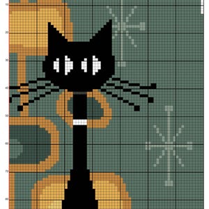 Atomic Mid-Century styled Cat, Contemporary cross stitch pattern (PDF Counted Chart 022) image 7