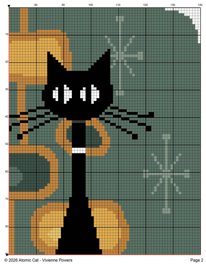 Atomic Mid-Century styled Cat, Contemporary cross stitch pattern (PDF Counted Chart 022) image 7