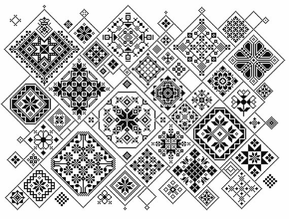 Cross Stitch Pattern Quaker Sampler: Folk Art Patchwork Tiles (PDF