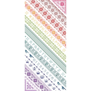 Rainbow Alphabet Cross Stitch Pattern: Diagonal band Sampler (PDF Counted Chart 002B)