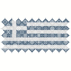 Patrón de punto de cruz Quaker Sampler Bandera de Grecia mosaico de mosaicos cuadrados diseño patriótico de Vivsters, gráfico contado PDF 042GR