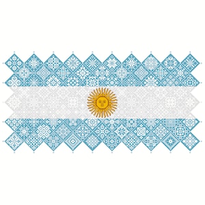Patrón de punto de cruz Quaker Sampler Bandera de Argentina mosaico de mosaicos cuadrados diseño patriótico de Vivsters, gráfico contado PDF 042AR