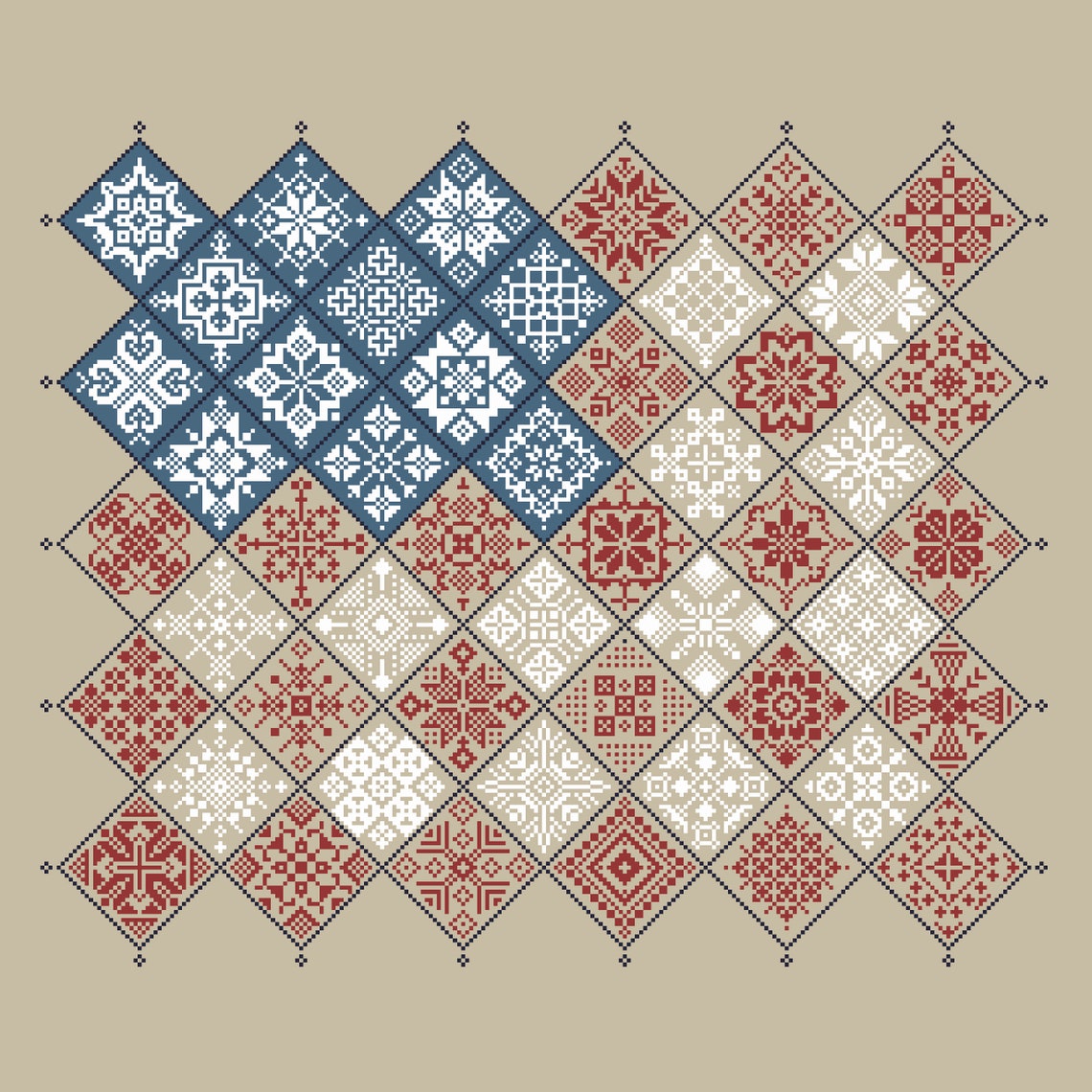 Cross Stitch Quaker Sampler USA Flag 4th July Independence Day Etsy