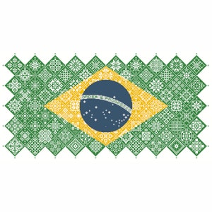 Cross Stitch Quaker Sampler Brasil Bandera Nacional mosaico cuadrados diseño patriótico por Vivsters, PDF contado gráfico 042BR