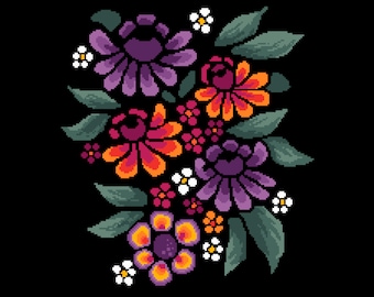 Mosaic Mexican Folk Art Passion Flowers - Cross stitch/tapestry Instant PDF download chart by Vivienne Powers - Cross Stitch Pattern - 116A