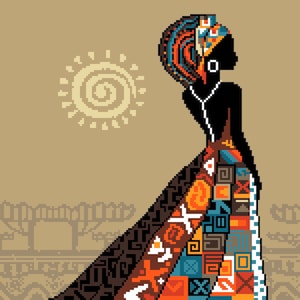 African Aztec Inka Tribal Queen of the Savannah - Contemporary ethnic  cross stitch/tapestry chart by Vivsters - No. 258