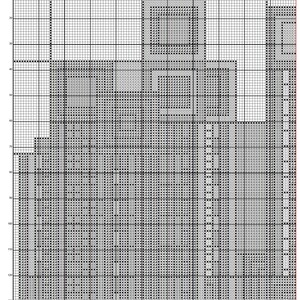 May include: A cross-stitch pattern chart with a geometric design in shades of gray and white. The chart is divided into a grid, with the text "&copy; 2026 Saguaro and Flowers BROWN - Vivienne Powers" at the bottom.