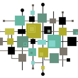 Patrón de punto de cruz - Cuadrados modernos de mediados de siglo - Gráfico de arte retro abstracto modernista de los años 50 VERDE - Descarga instantánea en PDF por Vivsters - 252A