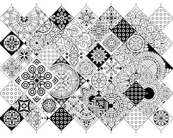 Cross Stitch Patchwork Tiles - Geometric Ottoman/Bohemian Islamic/Arabic Squares - Ethnic Folk Art Mono Variations - PDF counted chart 054B