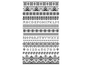 MONO-alfabet kruissteekpatroon: KORTE gestreepte sampler (PDF getelde grafiek 131C)