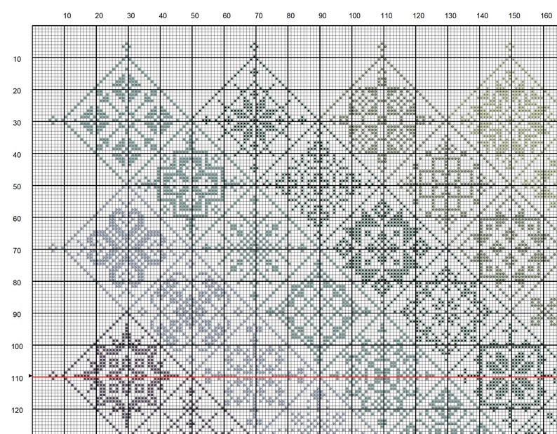 Cross Stitch Quaker Sampler, Banded rainbow tiled patchwork squares on white, Modern Folk Art design by Vivsters PDF counted chart 042A image 4