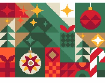Modèle de point de croix géométrique moderne pour sapin de Noël : design scandinave (Tableau compté PDF 322)