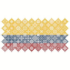Patrón de punto de cruz Quaker Sampler Colombia Bandera mosaico cuadrados diseño patriótico por Vivsters, PDF contado gráfico 042CO