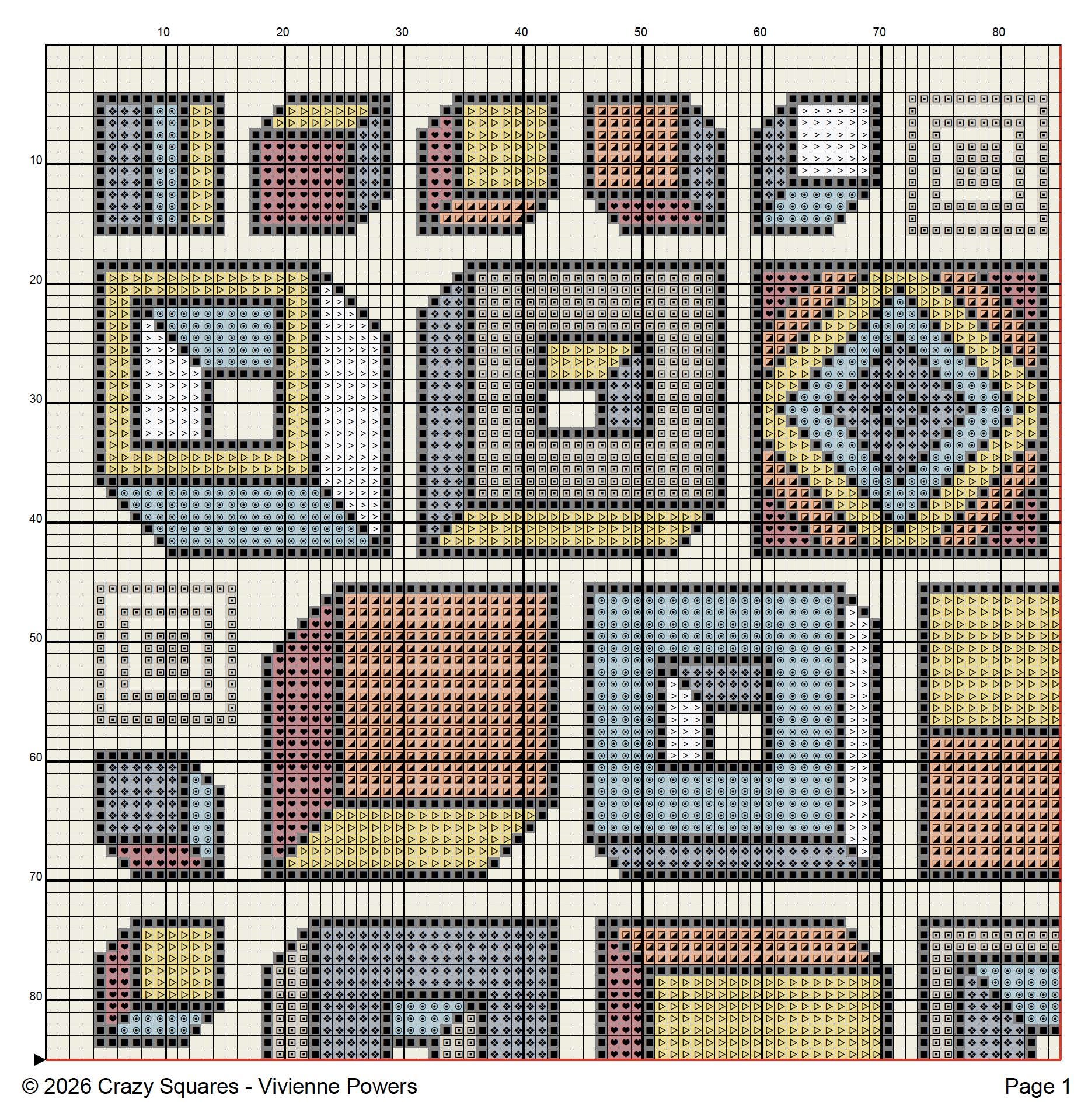 3D Geometric Cross Stitch Pattern: Crazy Squares Truchet Tiles