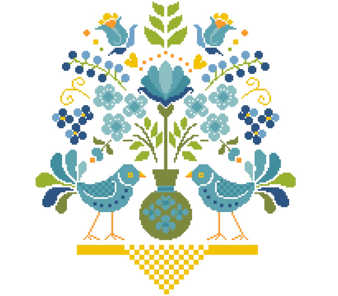 Cross Stitch Pattern Hungarian Folk Art Flower Bouquet Vase and Love