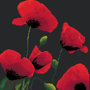 Poppies for Remembrance Day - Cross stitch/tapestry PDF chart by Vivienne Powers - Cross Stitch Pattern 140