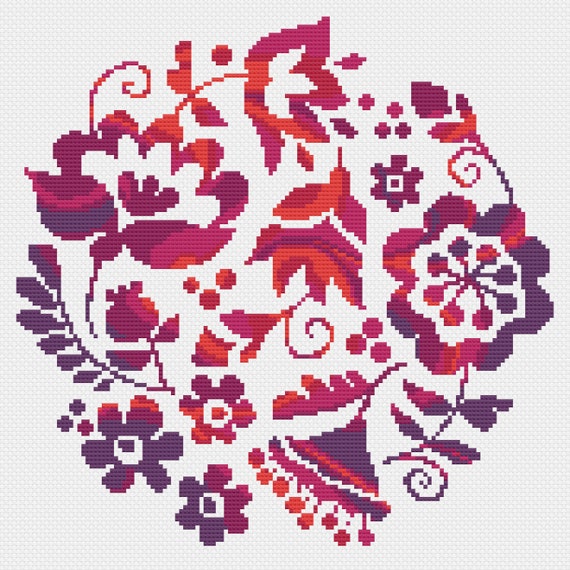 Cross Stitch Pattern Ukrainian Folk Art Flowers PINK (PDF Counted