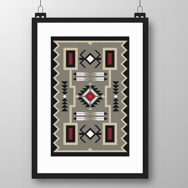 Grille de point de croix amérindien navajo, motif tempête, tapis à suspendre, art folklorique, grille de point de croix/tapisserie par Vivienne Powers - 041