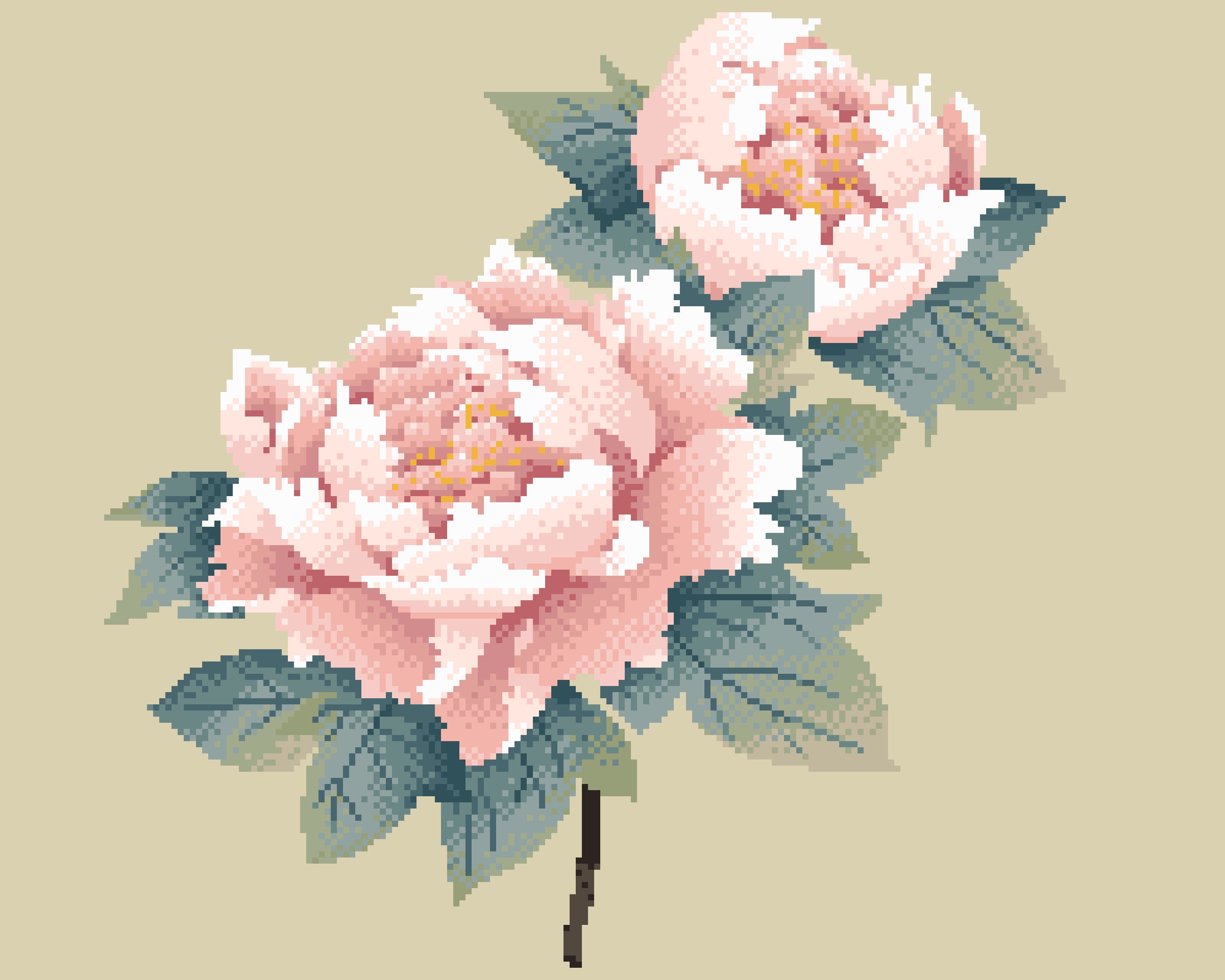 Cross Stitch Pattern Oriental Peony Flowers Traditional