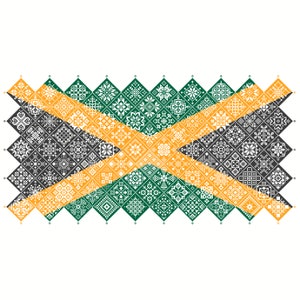 Patrón de punto de cruz Quaker Sampler Bandera Nacional de Jamaica mosaico cuadrados diseño patriótico por Vivsters, gráfico contado PDF 042JM