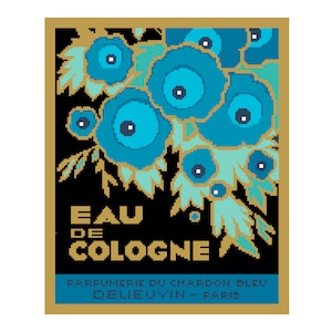 Cuadro de reproducción de punto de cruz vintage Art Déco de los años 20, Agua de Colonia Chardon Bleu Delieuvin, n.° 2, de Vivsters (PDF, 182B, 223)