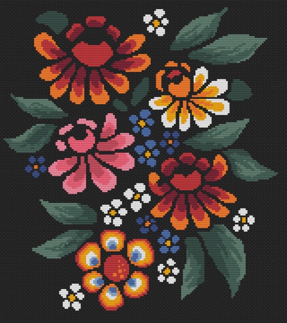 Mosaic Mexican Folk Art Flowers Cross Stitch/tapestry Instant PDF Download  Chart by Vivienne Powers Cross Stitch Pattern 116 