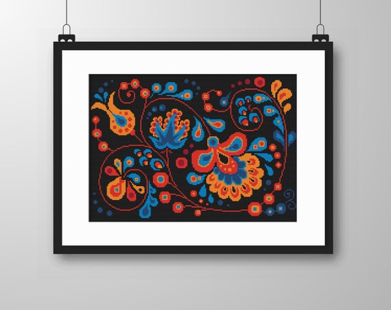 Russian Hohloma Folk Art Flowers - Cross Stitch/tapestry Chart by