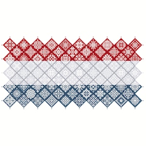 Patrón de punto de cruz Quaker Sampler Bandera de los Países Bajos mosaico cuadrados diseño patriótico por Vivsters PDF gráfico contado 042NL