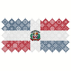 Cross Stitch Quaker Sampler República Dominicana Bandera Nacional mosaico cuadrados diseño patriótico por Vivsters, PDF contado gráfico 042DO