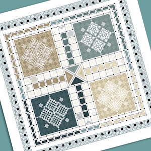 Gráfico de punto de cruz - Ludo Game Board Tiles Quaker Sampler - Cuadrados geométricos - por Vivsters - PDF contado gráfico 221C