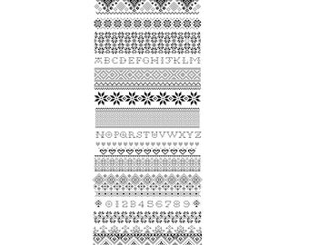 MONO-kruissteekpatroon alfabet: LANG gestreepte sampler (PDF getelde grafiek 131F)