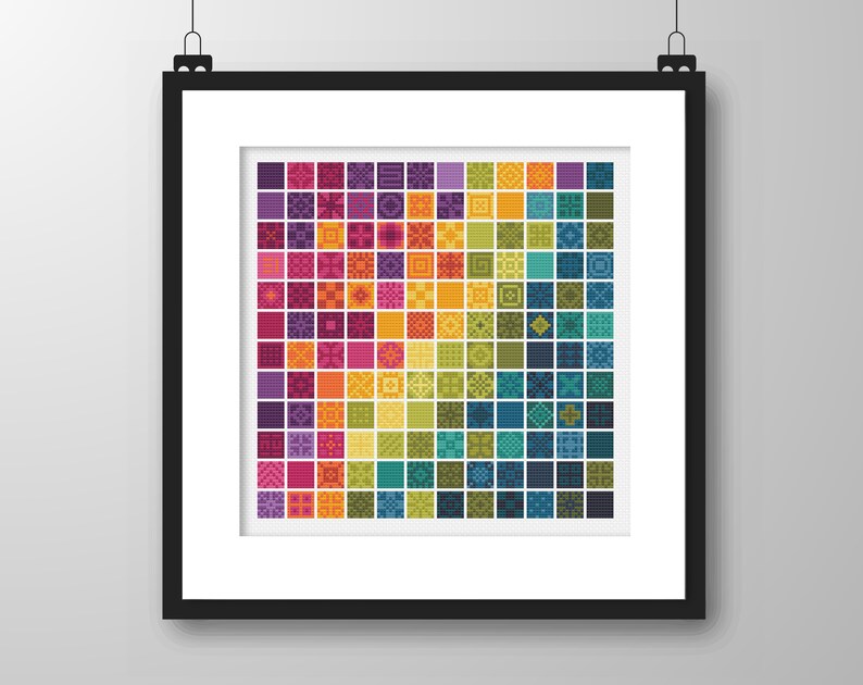 Rainbow Color Block Cross Stitch Pattern: Tiled Squares (PDF Counted ...