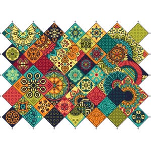 Kreuzstich Patchwork-Fliesen, Geometrisch Ottoman, Boho Islamisch, Arabisch Quadrate, Ethnische Volkskunst design by Vivsters- PDF Zählvorlage 054
