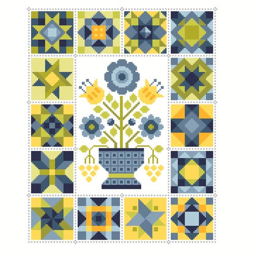 Cross Stitch Chart Patchwork Quilt Block Pattern Squares Quilt Etsy