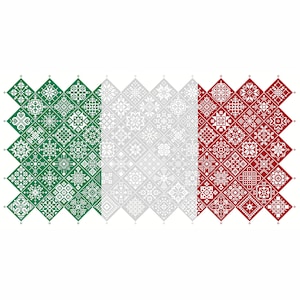 Cross Stitch Quaker Sampler Italia Bandera mosaico cuadrados diseño patriótico por Vivsters, PDF contado gráfico 042IT