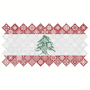 Patrón de punto de cruz Quaker Sampler Bandera del Líbano mosaico de mosaicos cuadrados diseño patriótico de Vivsters, gráfico contado PDF 042LB