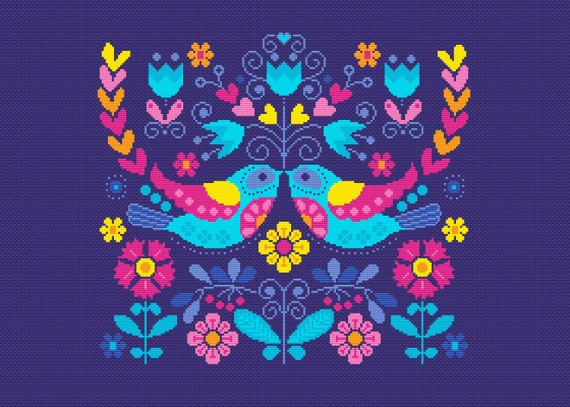 Cross Stitch Pattern Vibrant Colour Mexican Folk Art Flower - Etsy