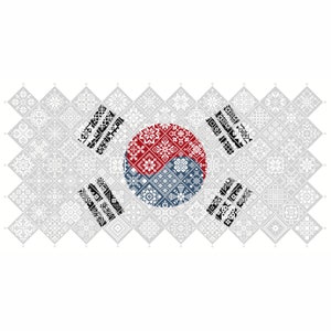 Patrón de punto de cruz Quaker Sampler Bandera de Corea del Sur cuadrados de mosaico de azulejos diseño patriótico de Vivsters, gráfico contado PDF 042KR