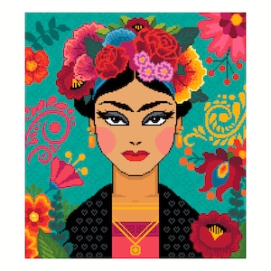 Cross stitch pattern Colourful Mexican lady, Mexican folk embroidery Contemporary cross stitch/tapestry chart by Vivienne Powers 121 image 1