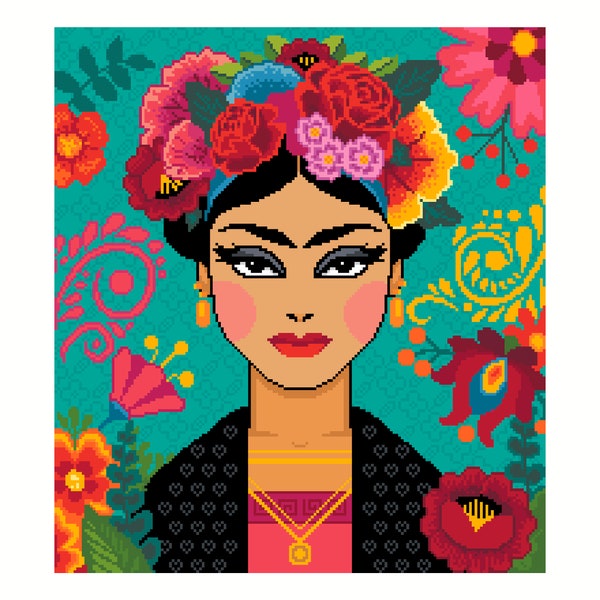 Cross stitch pattern - Colourful Mexican lady, Mexican folk embroidery - Contemporary cross stitch/tapestry chart by Vivienne Powers - 121